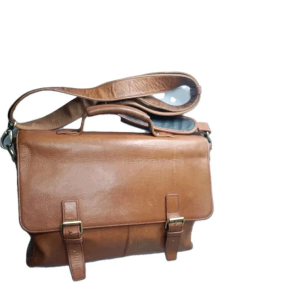 DANIER Men's Leather Shoulder Bag Messenger Laptop Bag British Tan